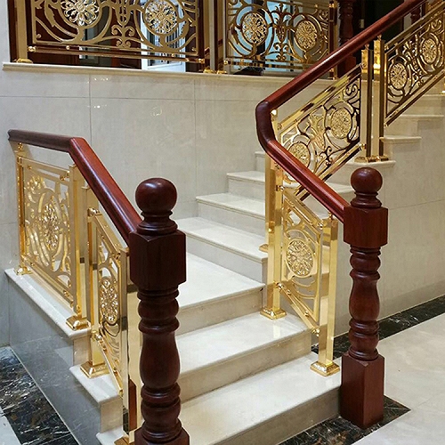 新中式装修风格 K金铜艺雕刻楼梯护栏