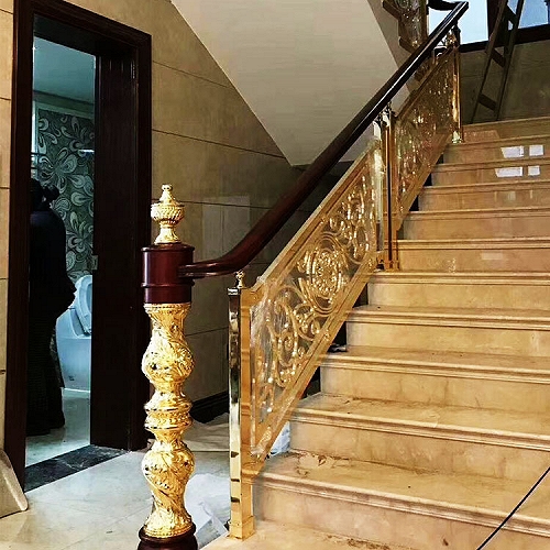 中式别墅装饰缅甸柚木铜艺楼梯扶手
